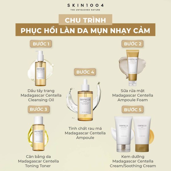 Bộ 7 Sản Phẩm Dưỡng Da Skin1004 Madagascar Centella (Tẩy trang 200ml + Sữa rửa mặt 125ml + Toner 210ml + Serum 55ml + 2 Kem 75ml + Kem Chống Nắng 50ml)