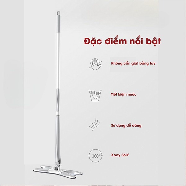 Chổi Lau Nhà Tự Vắt Xoay 360 Độ Chữ X, Gấp Gọn Kéo Dài 1M4 Lau Sàn Siêu Sạch Siêu Thấm - Hàng Chính Hãng