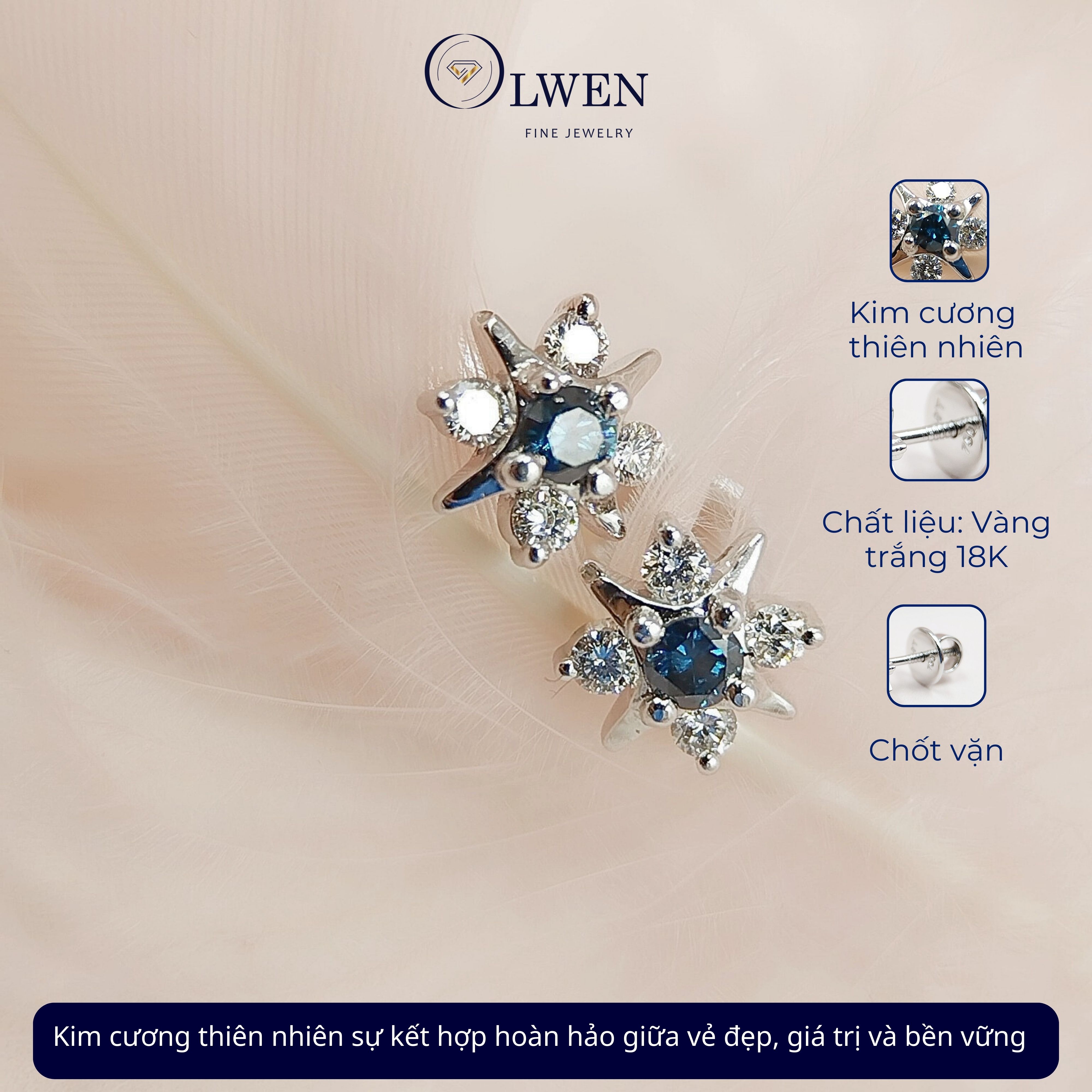Bông tai kim cương xanh 18K Olwen HA-E000001