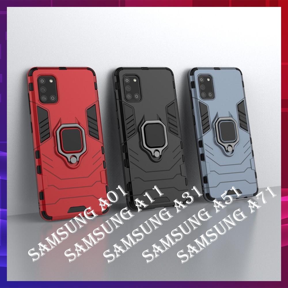 Ốp lưng cho Samsung A11 A31 A51 A71 A01 iron man chống sốc kèm nhẫn xoay chống xem video bảo vệ camera