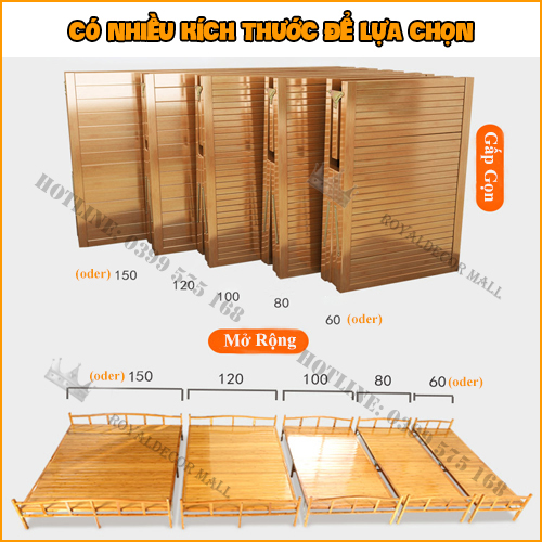 Giường Tre Gấp Gọn Thông Minh, Nằm Thư Giãn 100% Bằng Tre Tự Nhiên(Tặng kèm gối 50k) .KT 195 x 80/100(Vàng Đậm,Vàng Nhạt)