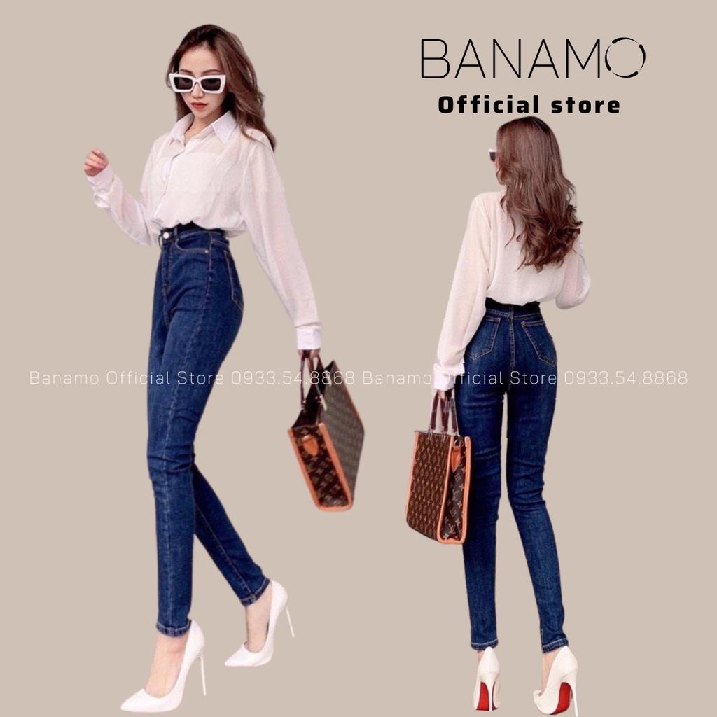 Quần jean nữ ôm trơn xanh đậm siêu đẹp thời trang banamo fashion jean nữ ôm trơn 7610
