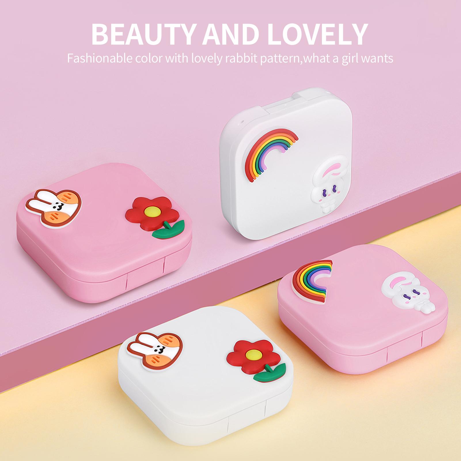 Hộp đựng kính áp tròng di động, nhỏ gọn, có gương, mẫu mã dễ thương