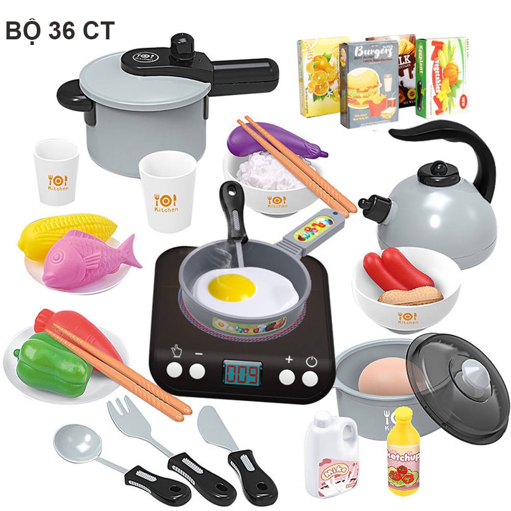 Bộ đồ chơi nhà bếp nấu ăn 36 món như thật nhựa ABS có dùng pin Đồ chơi giáo dục phát triển kĩ năng cho trẻ