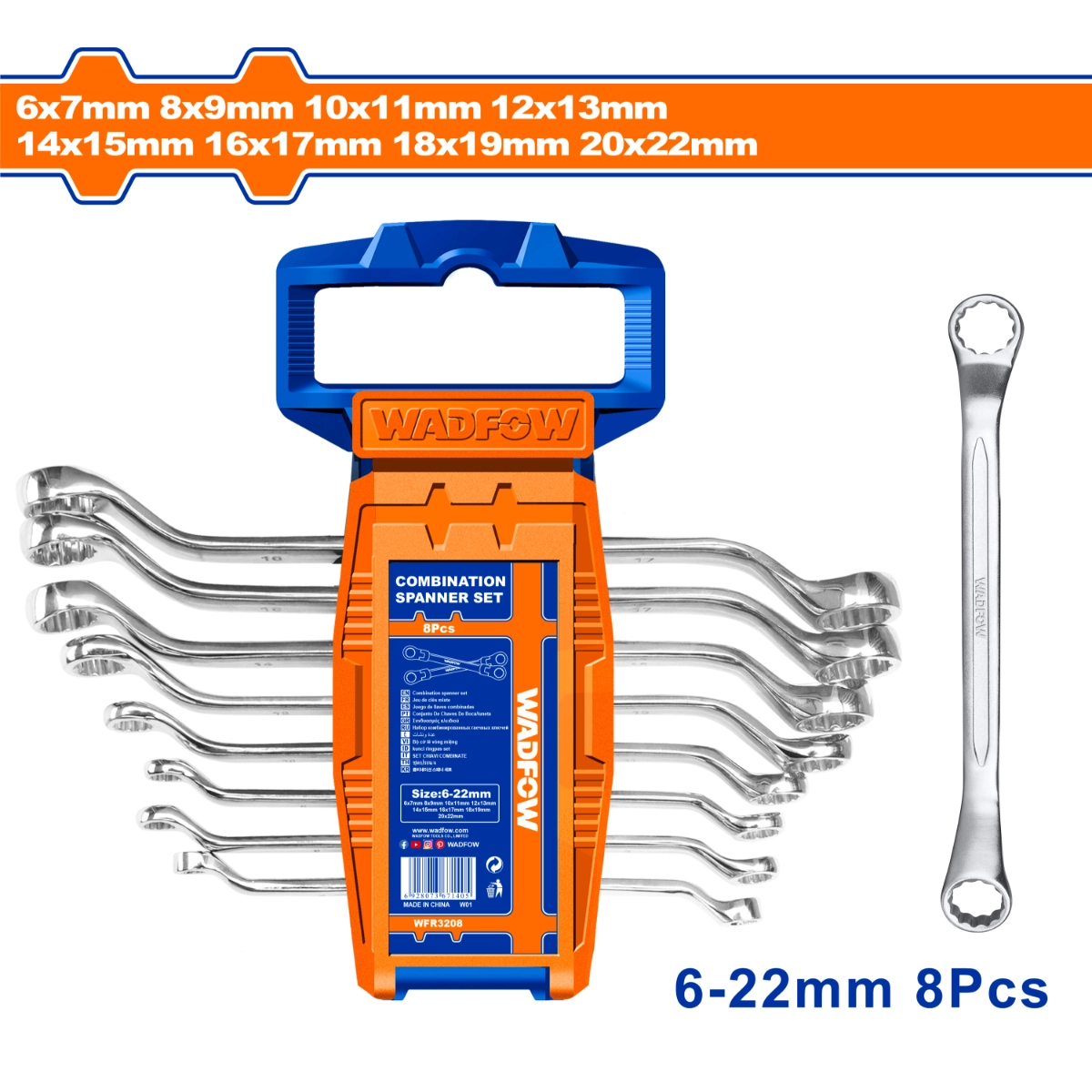 BỘ 8 CỜ LÊ 2 ĐẦU VÒNG 6-22MM WFR3208 WADFOW - HÀNG CHÍNH HÃNG