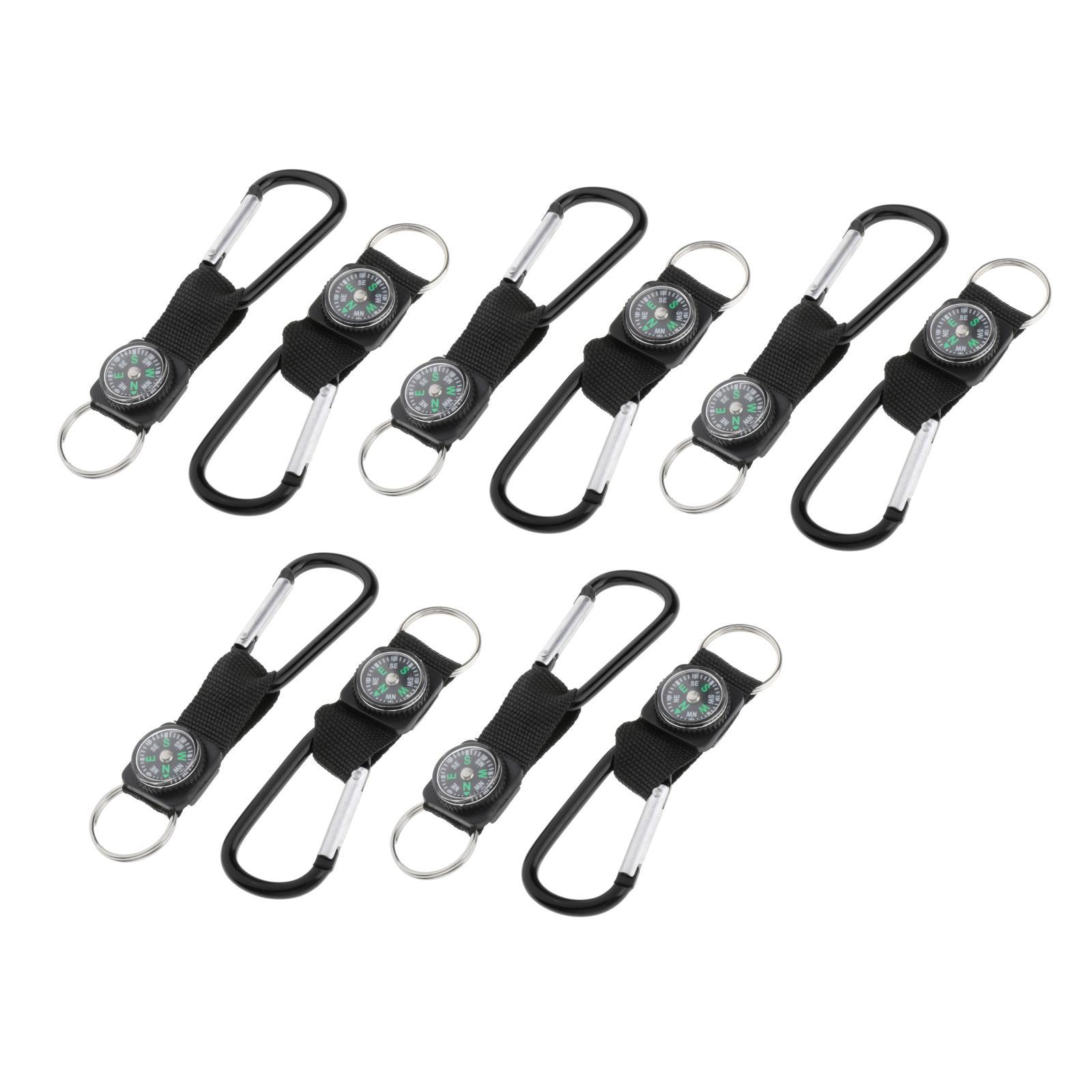 10Pcs Camping Carabiner Compass Keyring Climbing Equipment Black