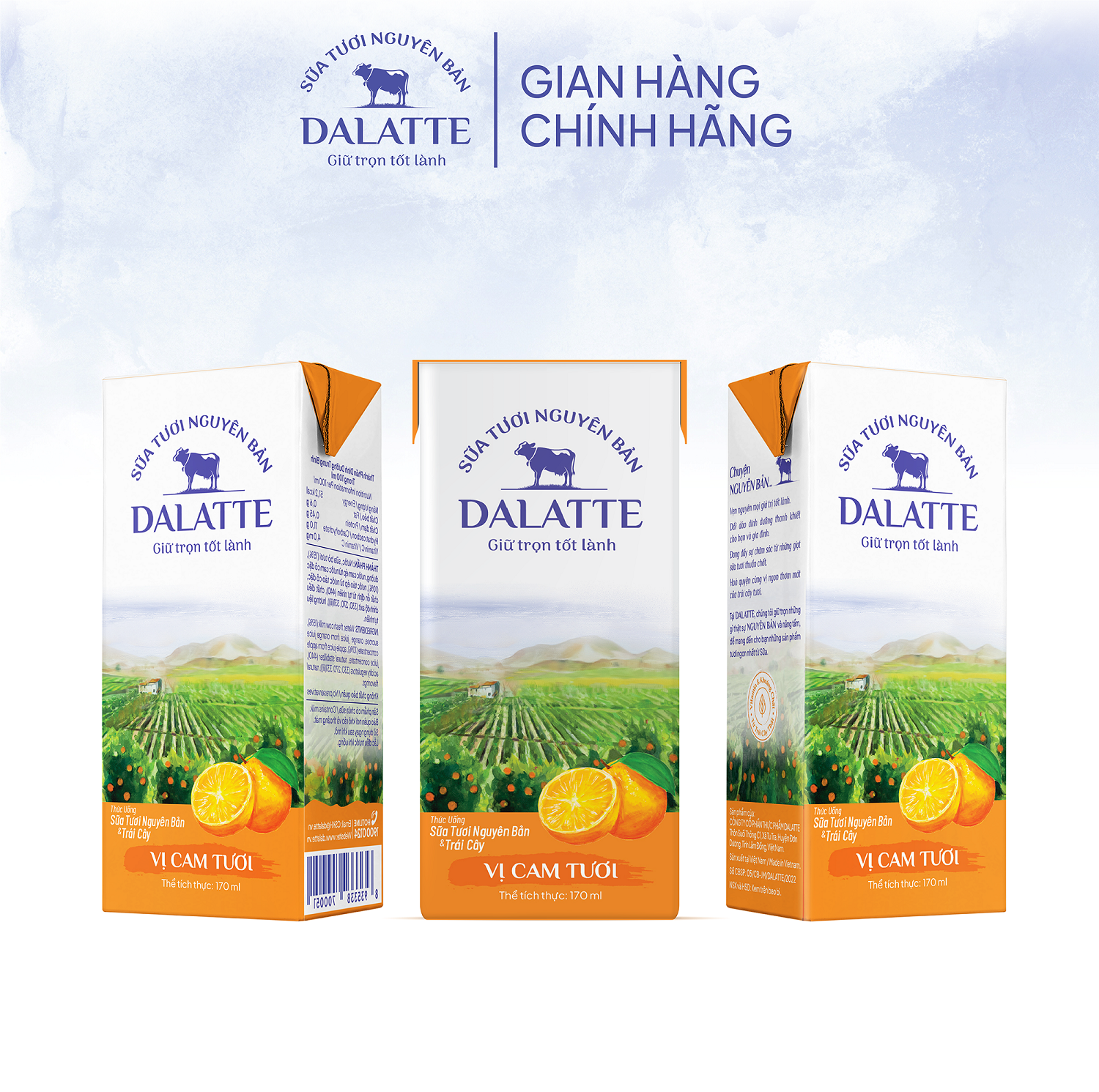 Thùng 48 hộp DALATTE 170ml SỮA TƯƠI NGUYÊN BẢN tiệt trùng - Vị