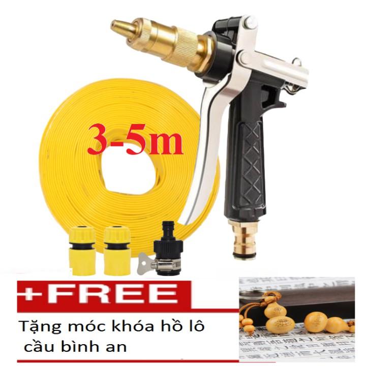 Bộ dây vòi xịt nước rửa xe,tưới cây đa năng, tăng áp 3 lần,loại 3m,5m 206236 đầu đồng,cút,nối nhựa đen+ tặng móc khoá