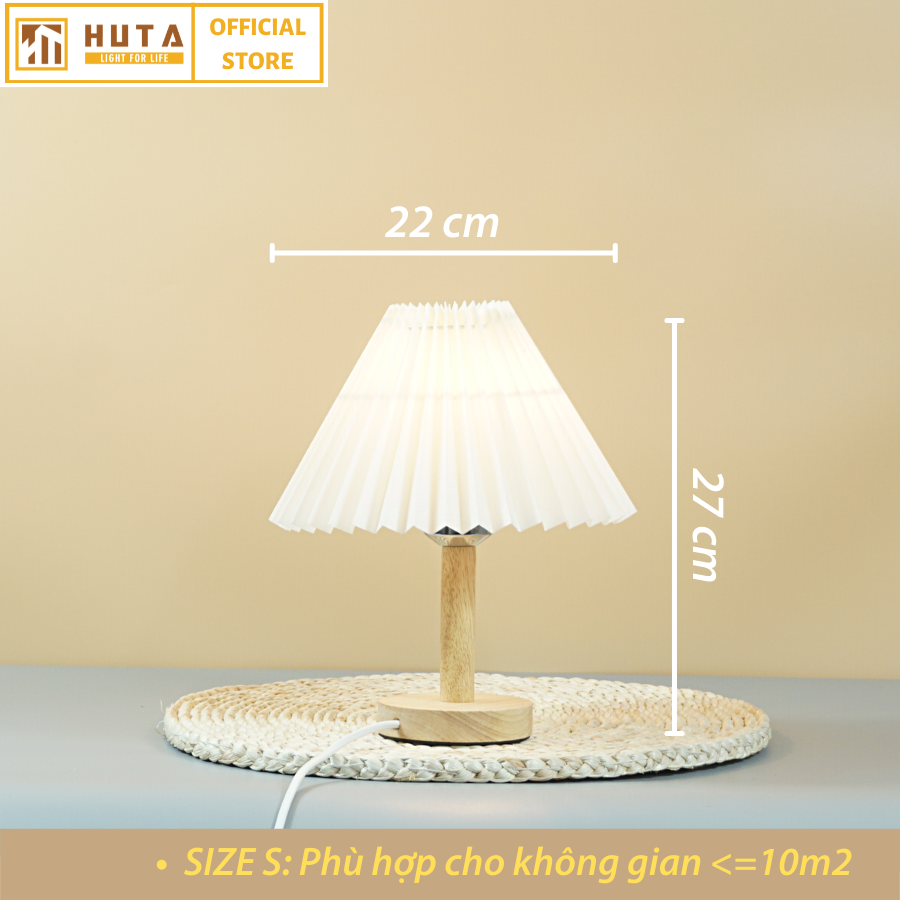 Đèn Ngủ Để Bàn HUTA G5 Gỗ Chao Xếp Ly Vintage Dễ Thương, Decor Trang Trí Phòng Ngủ, Đọc Sách Đầu Giường, Điều Chỉnh Độ Sáng, Đèn Vàng Bóng LED Tiết Kiệm Điện