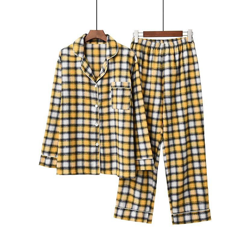 Bộ Pyjama thô cotton kẻ caro vàng