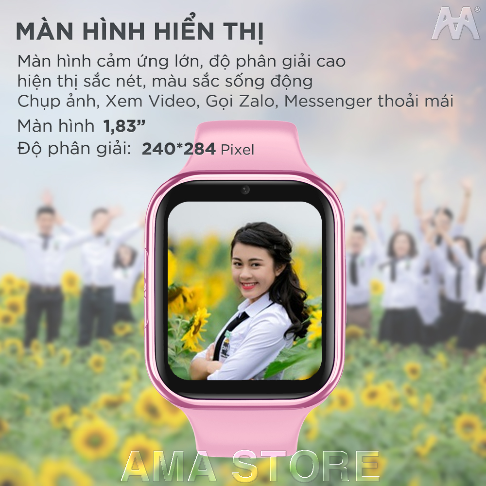 Đồng hồ Thông minh AMA Watch D42 có CHPlay xem được Youtube Gắn sim 4G Định vị Kép GPS Wifi Hàng Chính Hãng