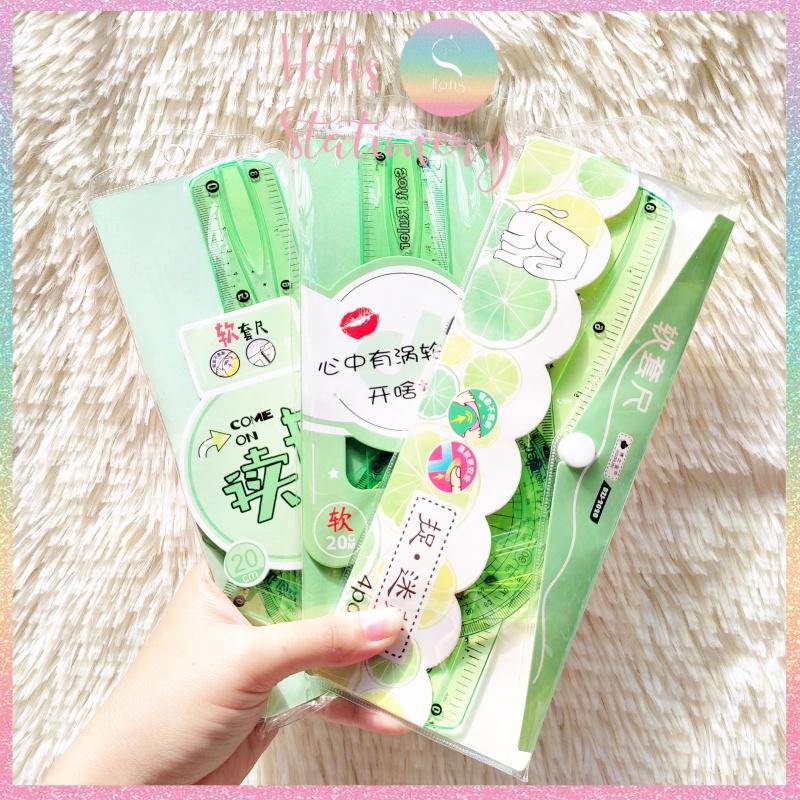 Bộ 4 thước ê ke nhựa dẻo Soft Ruler nhiều màu, không lo gãy