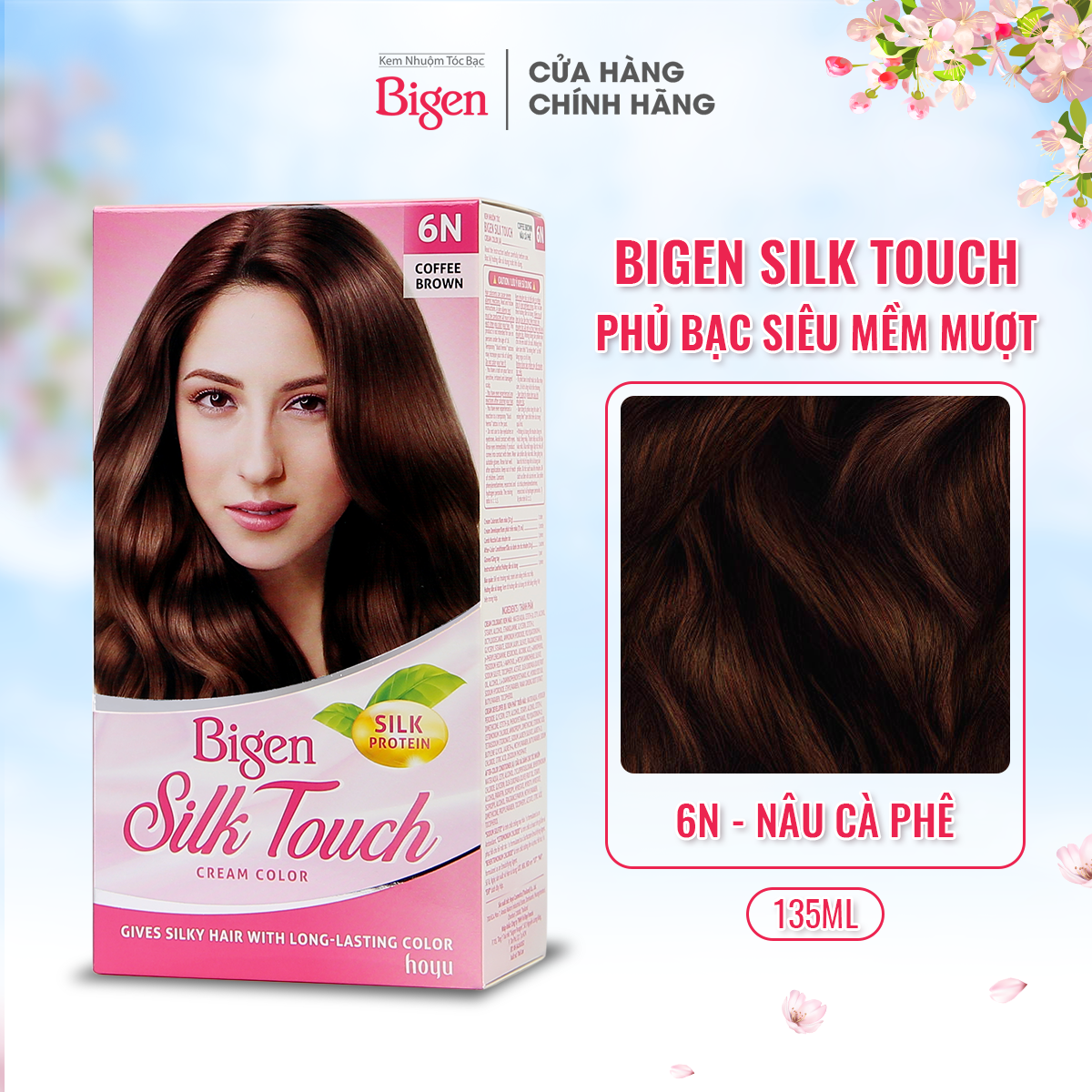Thuốc Nhuộm Dưỡng Tóc Phủ Bạc Thảo Dược Bigen Silk Touch Thương Hiệu Nhật Bản Sắc Màu Trẻ Trung 80Ml Dạng Kem - Bst 6N - Nâu Café