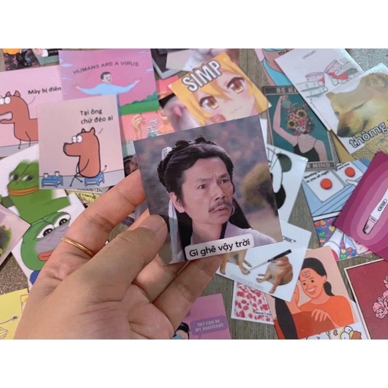 Set 50 stickers chống thấm nước meme cho nữ trang trí balo hộp bút vali laptop nón bảo hiểm ly cốc tường nhà hàng quán