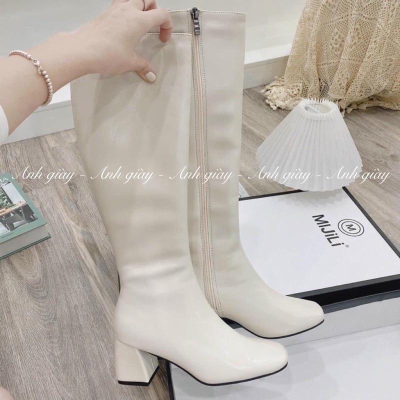 B21 - Bốt đùi dưới gối da lì mũi vuông khoá cạnh MIJiLi hàng QCCC loại 1 full box