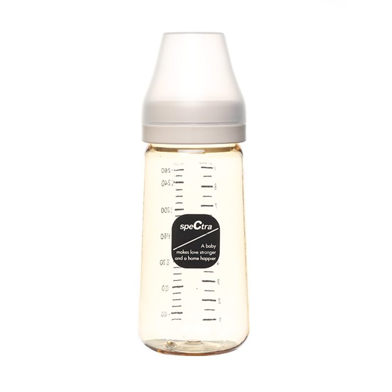 Bình sữa PPSU cổ rộng Spectra 260 ml, thân bìn màu vàng