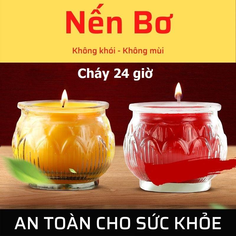 NẾN BƠ hoa sen không mùi không khói ĐỒ THỜ CÚNG An toàn cho sức khỏe, hủ thủy tinh, cháy 24 tiếng (PHÚC TÂM Ý)