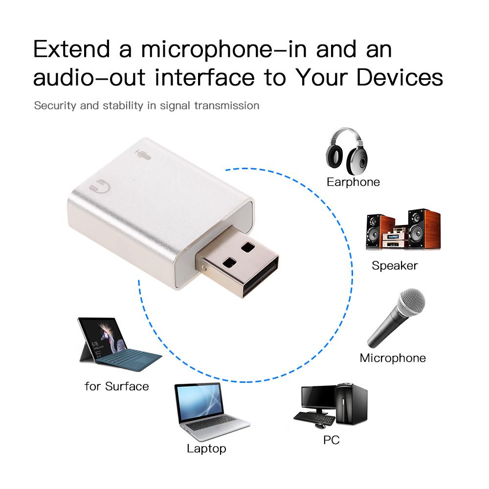 Bộ chuyển đổi âm thanh nổi Hợp kim nhôm cổng USB, micrô 7.1 với giắc cắm 3,5 mm