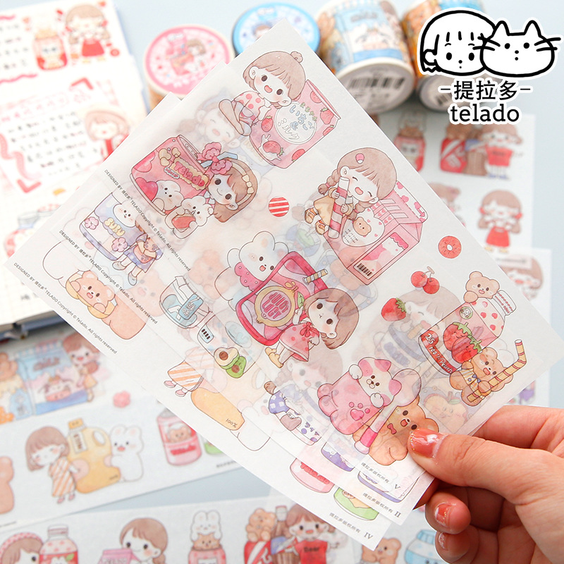 S67 - Set 5 tờ sticker washi/PET chống nước Abu ham ăn 4 dễ thương Telado trang trí sổ bullet journal, đồ dùng học tập - Giấy washi