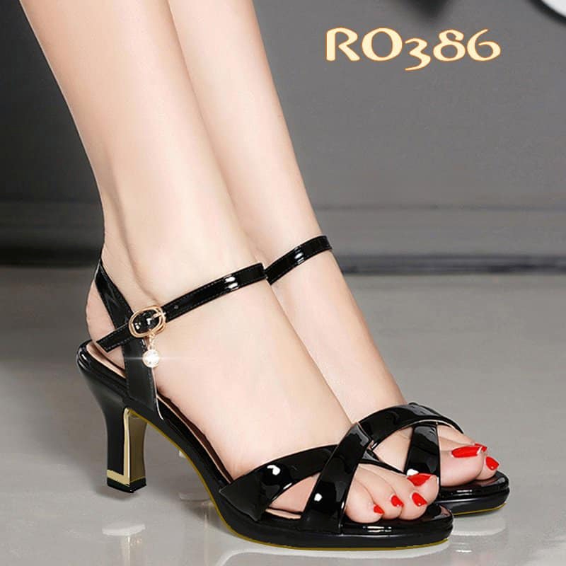 Giày sandal nữ cao gót 7 phân hàng hiệu rosata hai màu đen xám ro386