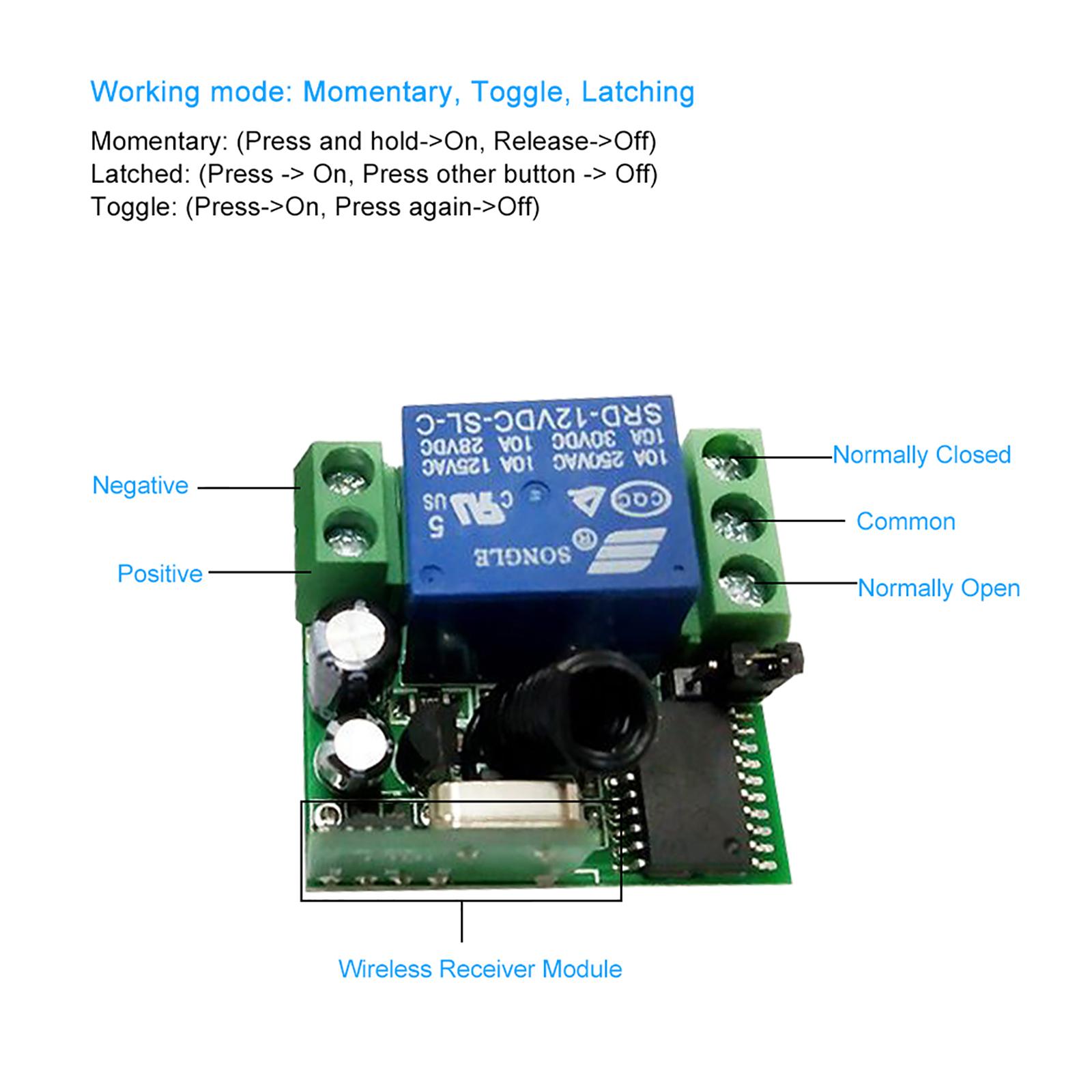 Smart Home 433Mhz DC 12V 1CH Wireless Remote Switch Relay Receiver Transmitter Universal Remote Control Switch Module and 1PCS RF Transmitter Remote Controls 1527