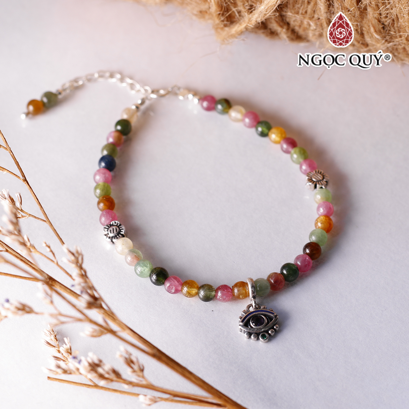 Vòng tay đá tourmaline mix charm bạc - Ngọc Quý Gemstones