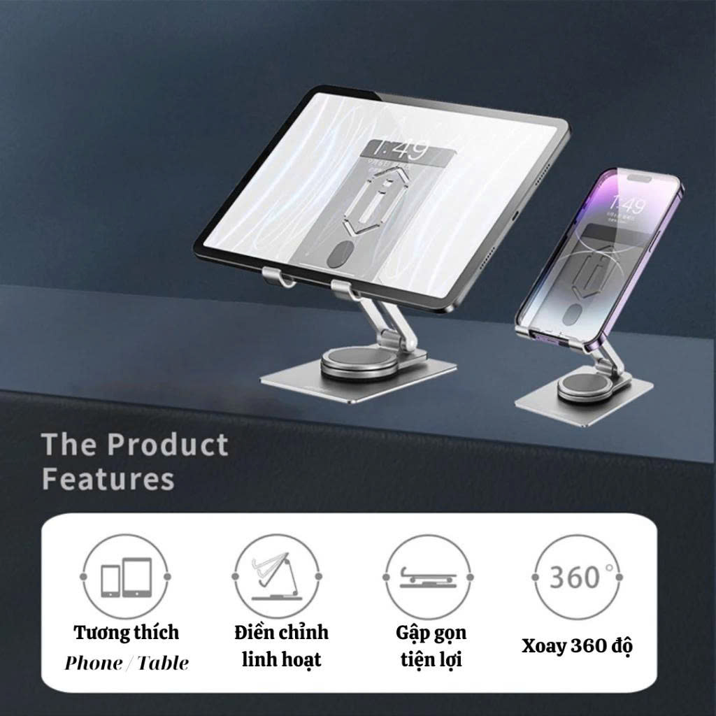 Giá đỡ hợp kim nhôm xoay 360 độ, gấp gọn điều chỉnh linh hoạt ZM107 dành cho Điện Thoại / iPad / Tab. Hàng Nhập Khẩu