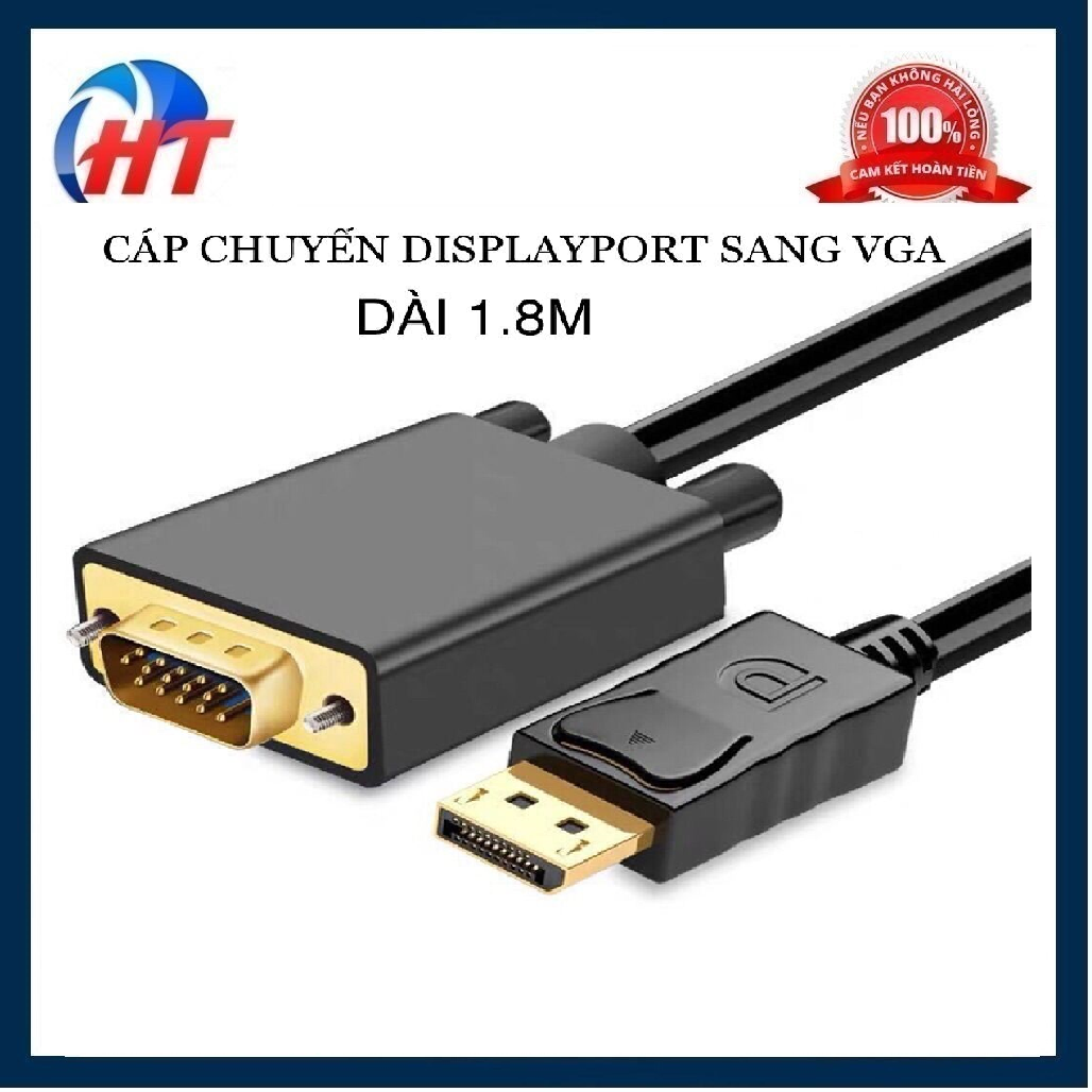 Cáp Chuyển Đổi Displayport to VGA Dài 1.8m (2 đầu chân cắm thuần đồng) siêu nhỏ gọn-HT