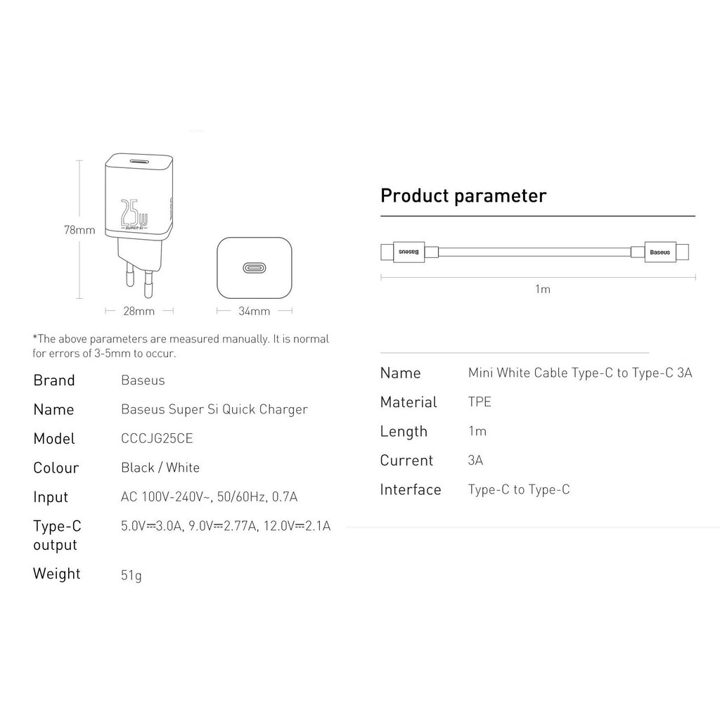 Bộ sạc nhanh Type-C 25W Baseus Supersi CCCJG25CS - Hàng chính hãng