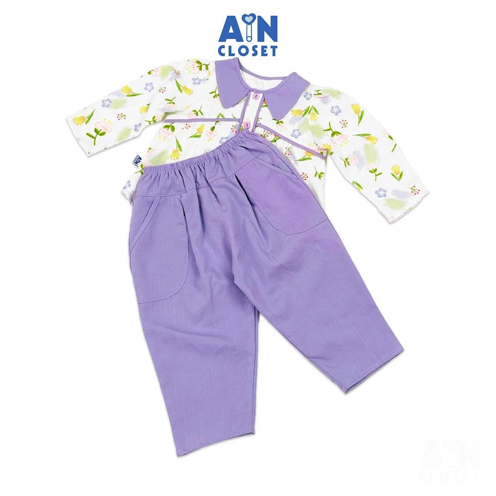 Bộ quần áo Dài bé gái họa tiết hoa Calla Tím cotton - AICDBGAJIT6Y - AIN Closet