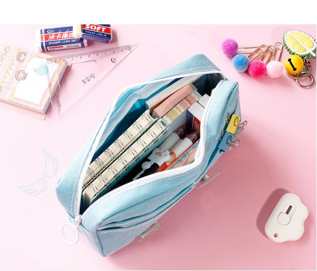 Túi đựng bút vải tặng kèm ghim cái hoạt hình 3D dễ thương - giao màu ngẫu nhiên