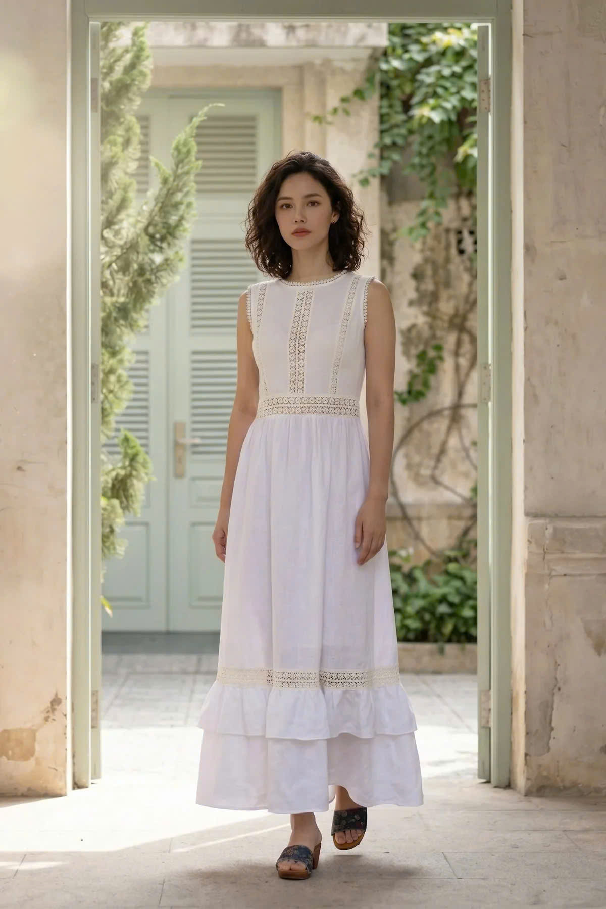 Đầm Maxi Phối Ren Linen Trắng Minh Duyên Dre237 Thời trang Hity