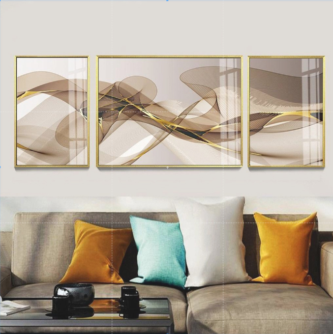 Tranh Tráng Gương Pha Lê Treo Tường Trang Trí - Tranh Bộ 3 Nghệ Thuật Trừu Tượng
