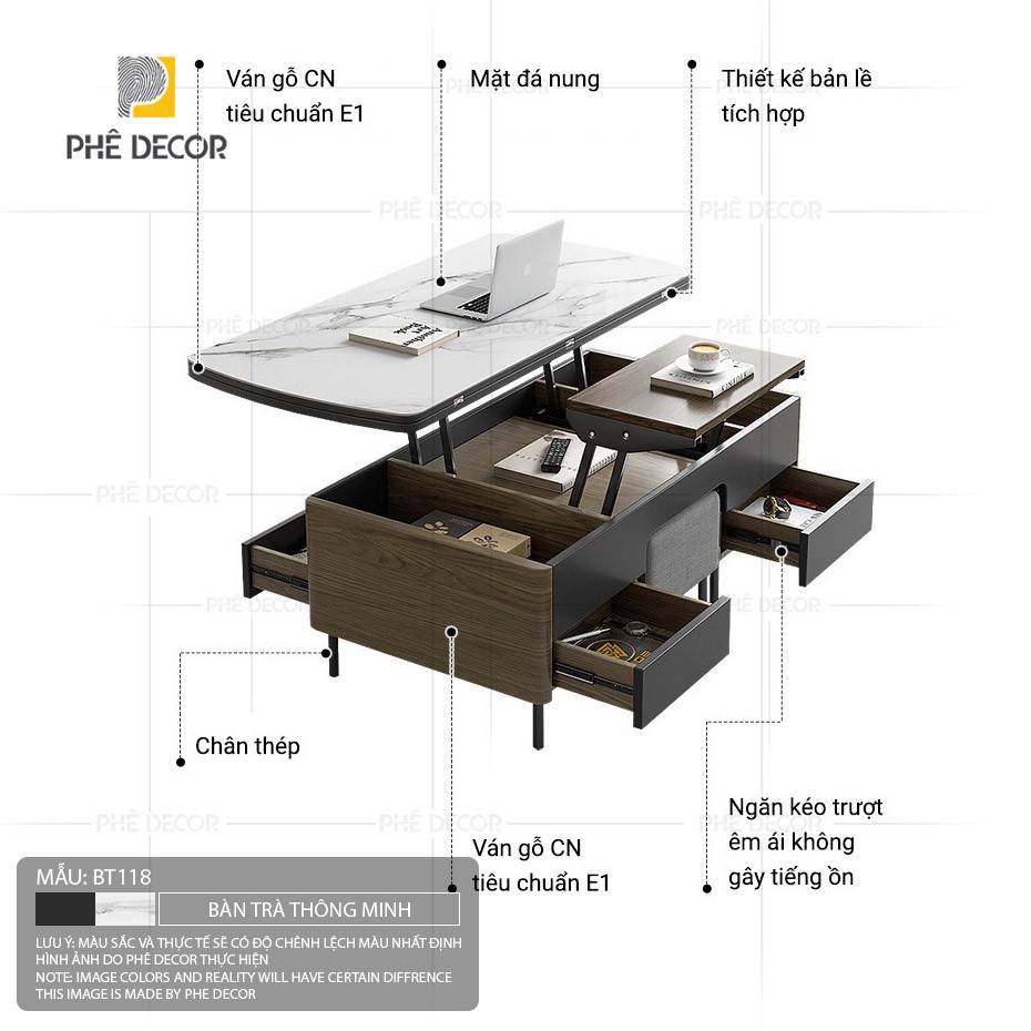 BÀN TRÀ KẾT HỢP BÀN LÀM VIỆC BT118 - Bàn + 2 ghế