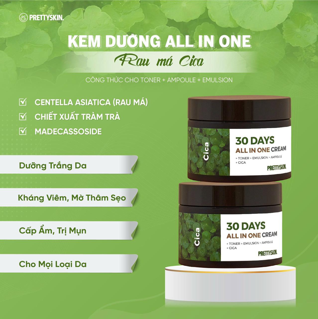 Kem Dưỡng Da Ngăn Ngừa Lão Hóa, Dưỡng Trắng, Trẻ Hóa Làn Da Pretty Skin 30 Days All In One Cream 100ml