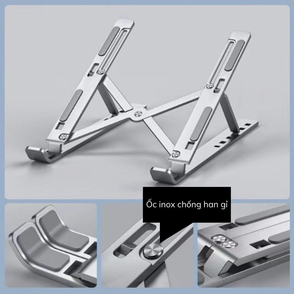 Giá Đỡ Laptop Hợp Kim Nhôm Cao Cấp Có Thể Gấp Gọn - Đế Tản Nhiệt Laptop - Macbook, Máy Tính Xách Tay - 07 Vị Trí Điều Chỉnh Góc Độ - Hàng Chính Hãng
