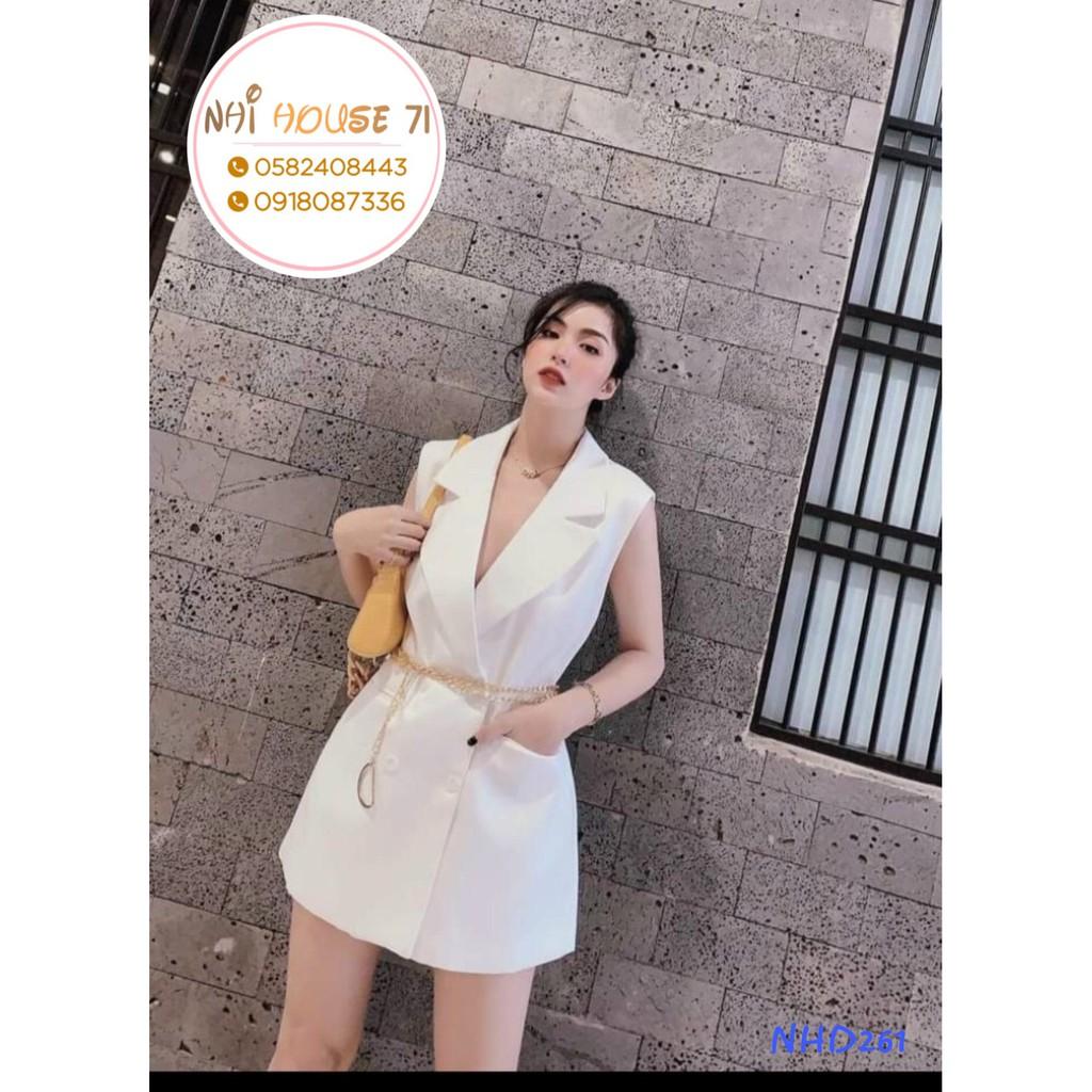 Đầm Suông Cổ Vest NHIHOUSE71 Chất Liệu Kaki Siêu Xinh