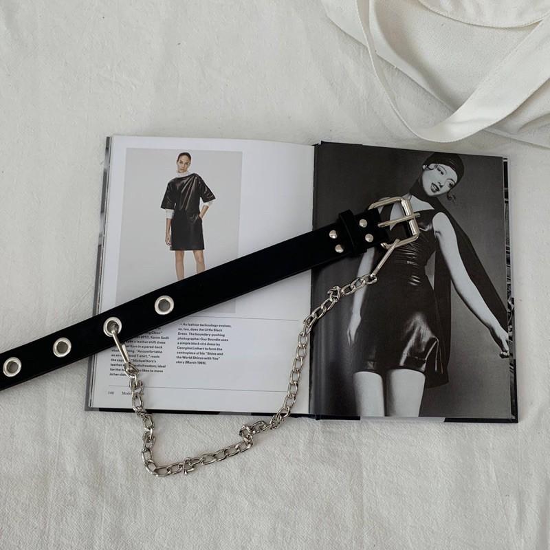 Dây thắt lưng da viền bạc tặng kèm xích chain nam nữ Ulzzang BELT bạc Style HÀN QUỐC LOẠI 1 cá tính