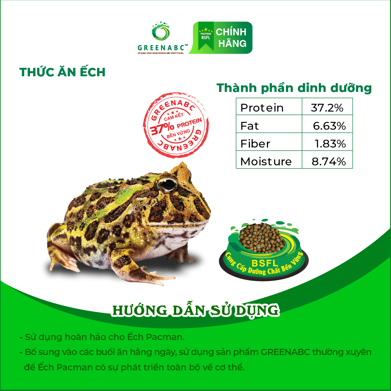 Thức ăn Ếch Pacman GREENABC – Pacman Frog – Hàm lượng protein 37% giúp tiêu hóa tốt, tăng kích thước, lên màu đẹp, ăn ngon – Hộp 50g và 230g