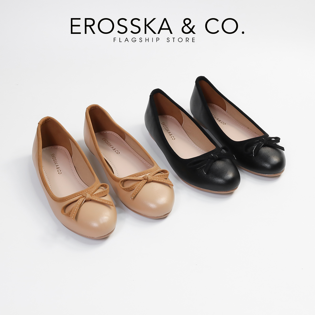 Erosska - Giày búp bê nữ đế bệt đính nơ nơ xinh xắn - EF019