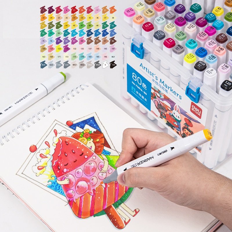 Bút lông màu Marker 2 đầu 36 màu Deli 70816-36 - Hộp nhựa, tô màu vẽ tranh chuyên nghiệp