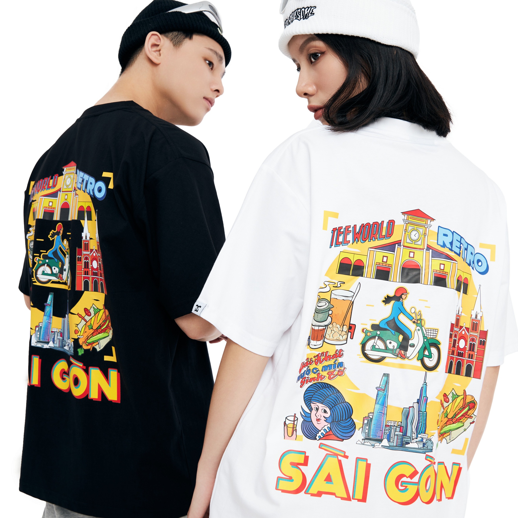 Áo thun Teeworld Sài Gòn Retro Nam Nữ Trắng Đen Form Rộng Unisex