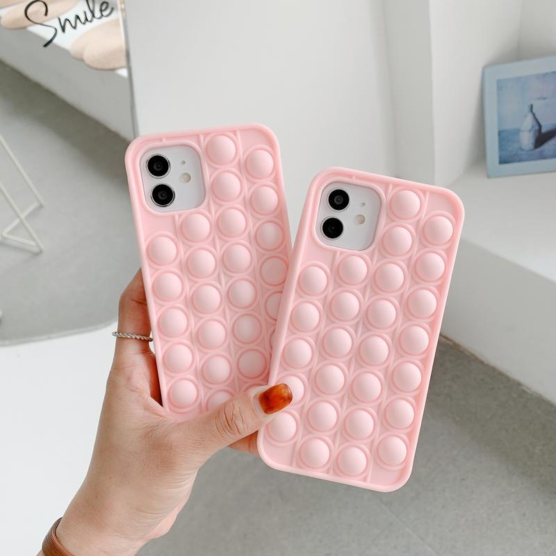 Case IPhone 11 7plus 8plus 12Pro Max X Xs Max XR 12 12pro 6 6s 6plus 6Splus Fashion Pink POP it Phone Case Soft Silicone Push it Bubble Phone Case