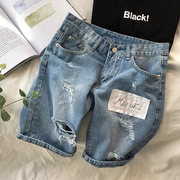 Quần short jeans đùi nam vá rách trẻ trung, thời trang xuân hè 2021