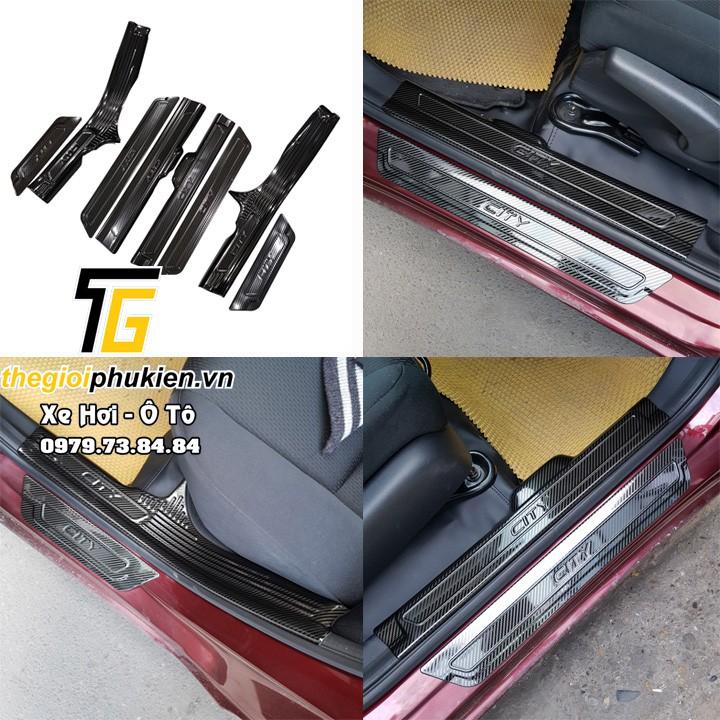 Bộ Ốp bậc cửa, Nẹp bước chân Honda City 2015-2021 vân Carbon