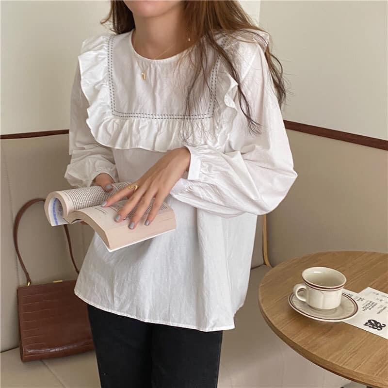 Áo trắng baby viền chỉ đen