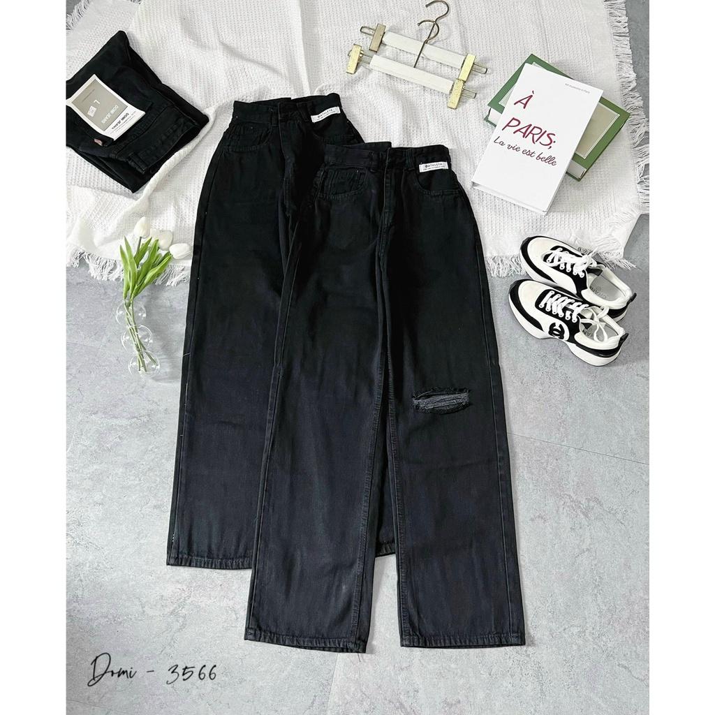 Quần jean baggy nữ rách gối lưng cao ống rộng hàng VNXK
