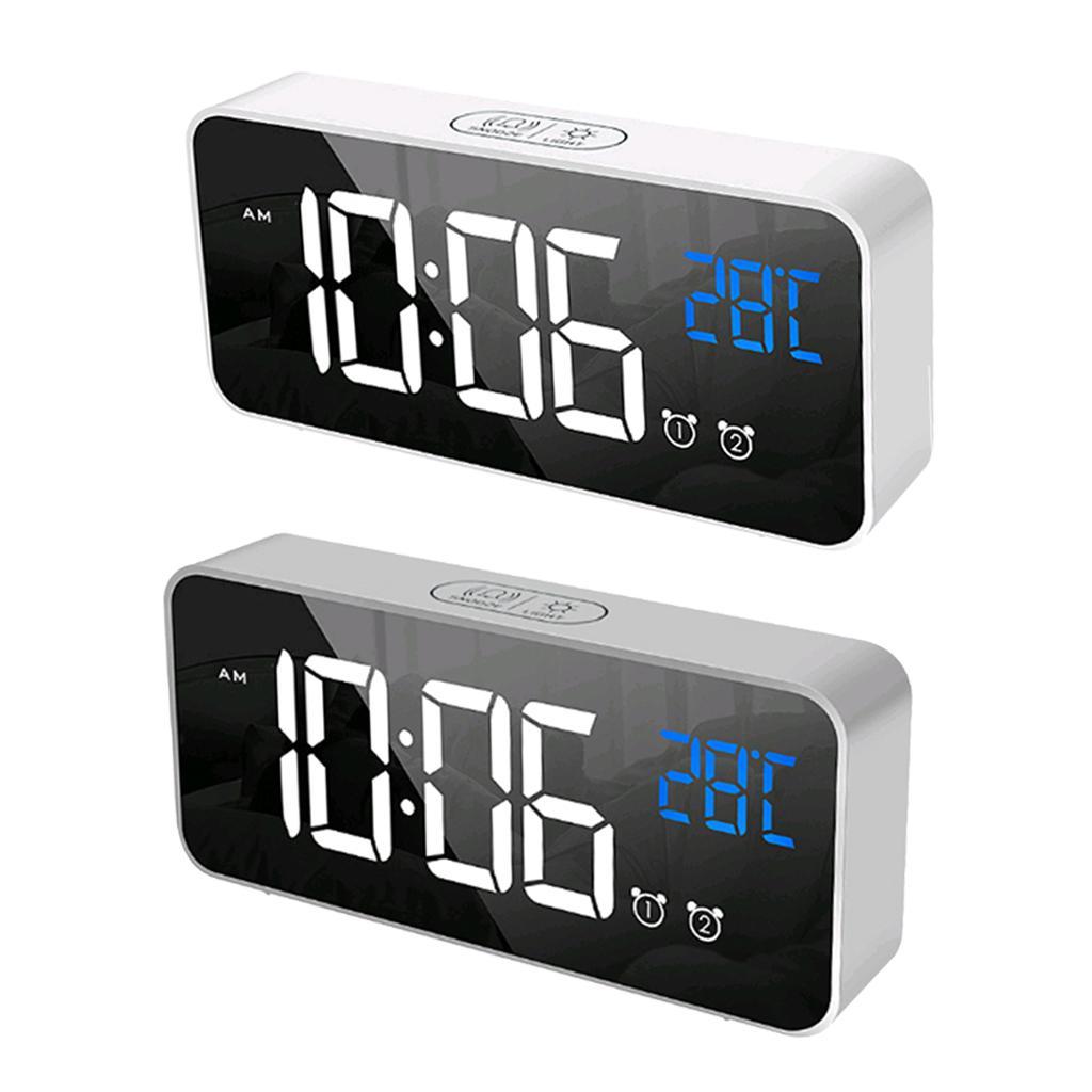 2xFull LED HD Digital Bedside Clock Mirror Alarm Clock School Clock