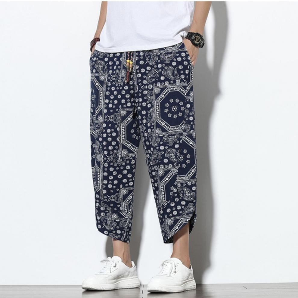 Quần Jogger Nam Chất Thô Đũi Họa Tiết