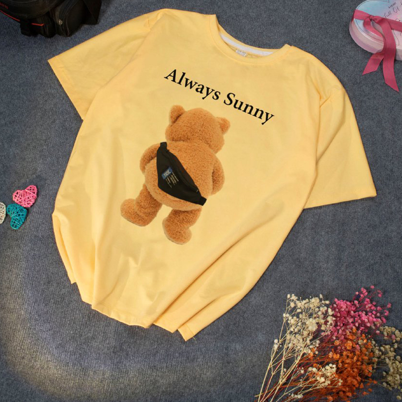 Áo Thun Nữ Màu Hồng Cà Rốt In Chữ Always Sunny Gấu